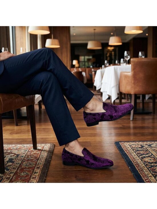 AUSTIN MILL Men\'s Purple Rubber Suede Loafers Flats Tuxedo Wedding Prom Shoes